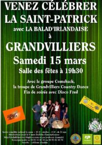 Grande soirée de la Saint-Patrick. Du 15 au 16 mars 2014 à GRANDVILLIERS. Oise.  19H30